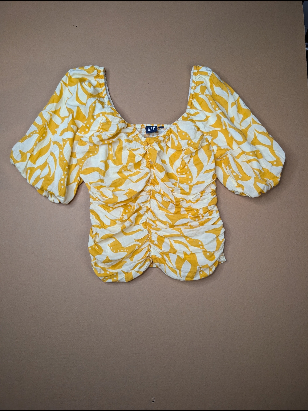GAP Yellow Ruched Puff-Sleeve Women's Top